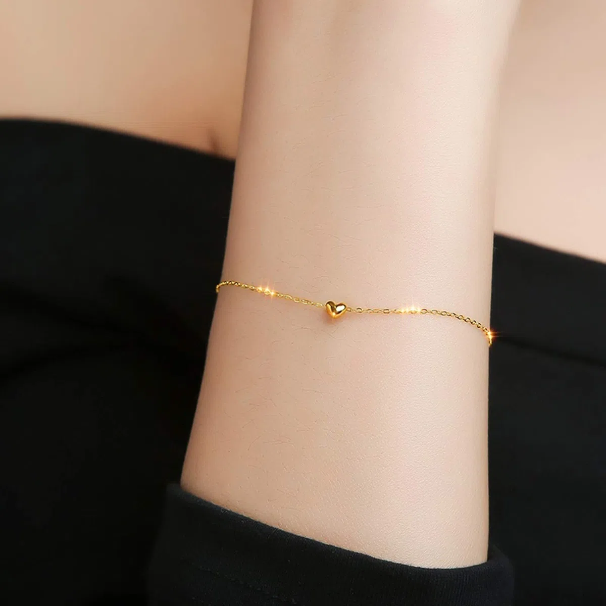 Pulsera de Oro Amarillo con Zafiro para Mujer, Cadena con Dijes de Corazón Pulsera de Mujer 16+2CM