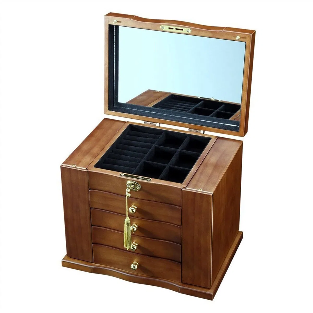 Joyero de madera con cerradura, organizador de almacenamiento grande de múltiples capas para mujeres, regalo de cumpleaños para ella