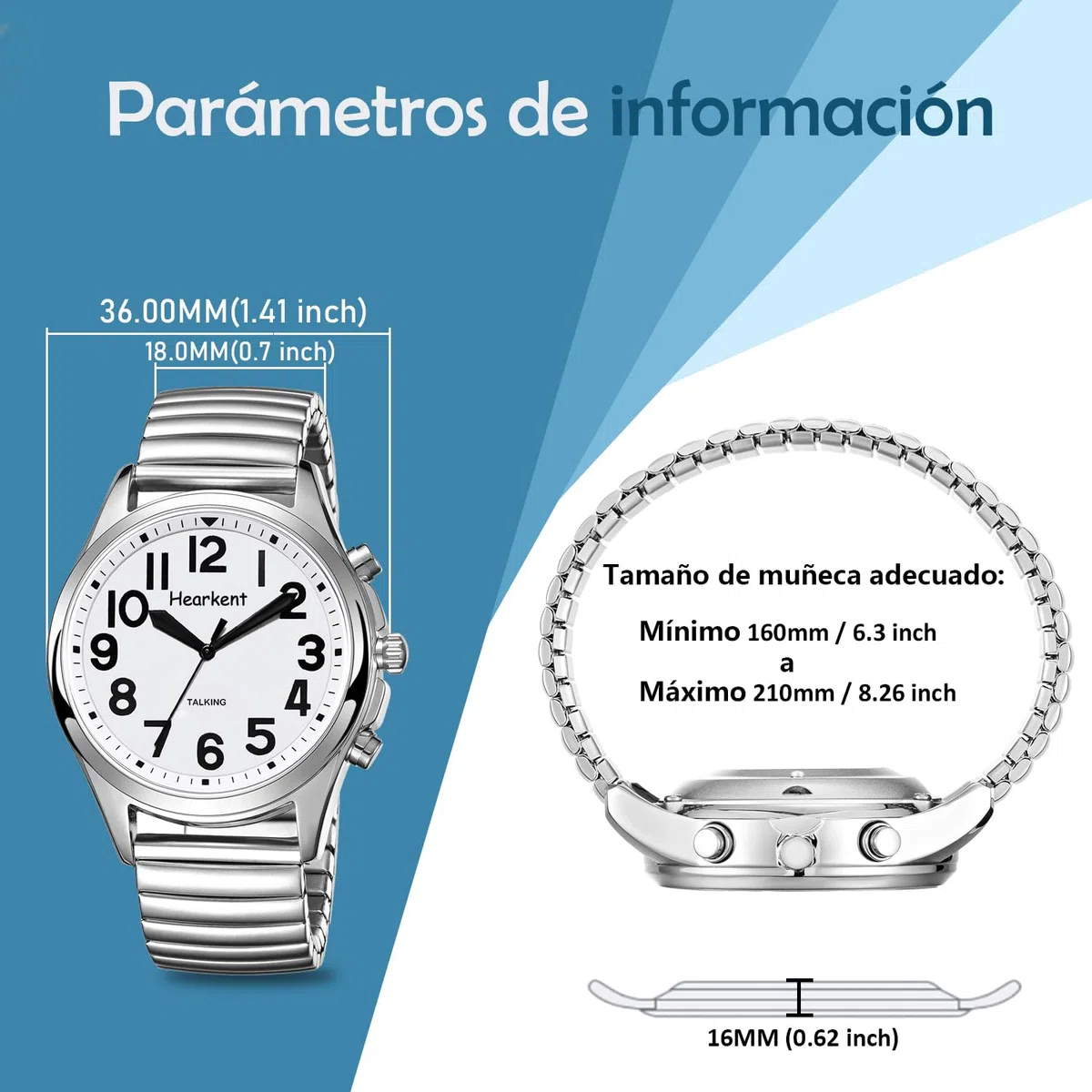 Hearkent Reloj parlante en español para Mujer con Correa expansible, Dice Hora, Semana y Fecha, Regalo práctico para Personas ciegas, Mayores o con discapacidad Visual