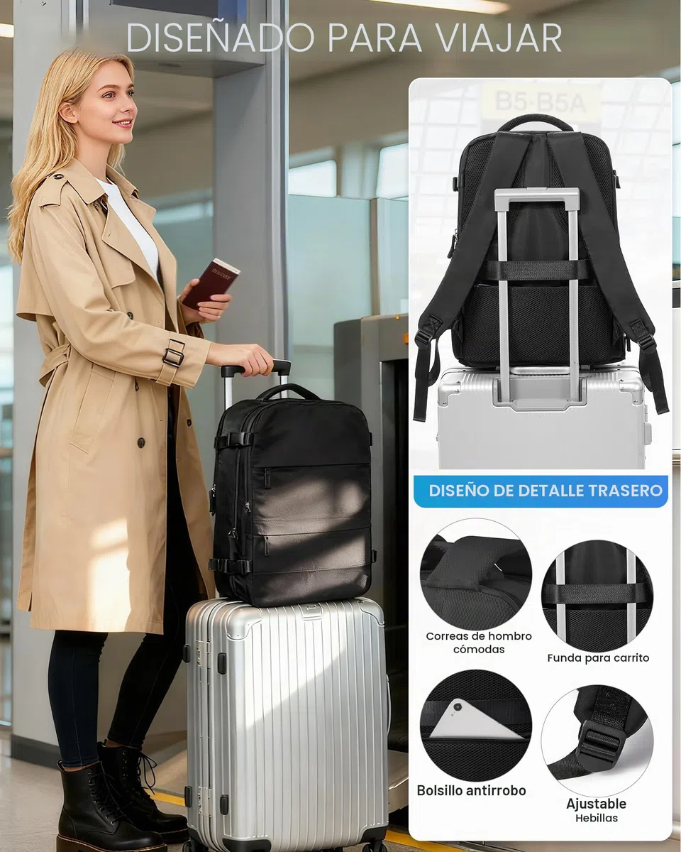 Mochila Cabina al Vacio Avion 45x36x20 Easyjet,Mochila Viaje Vacio con Bomba Equipaje de Mano Compresion al Vacio Mochila Portatil Hombre y Mujer,Negro