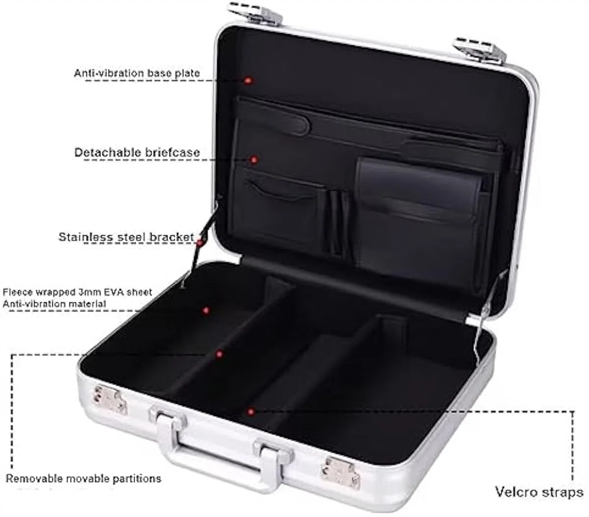 Maletín de aleación de aluminio con bloqueo de contraseña, portador de archivos seguro para laptop, kit médico, dinero en efectivo y documentos, estuche de almacenamiento portátil de mano, Silver