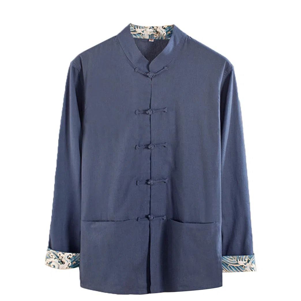 GVILTY Cotton Linen Tang Traje de Ropa Tradicional China, Ropa Kung Fu Tops Jaqueta de Arte marcial de Arte marcial Abrigos de Manga Larga Tai chi Ropa para Personas mayore blue-4XL