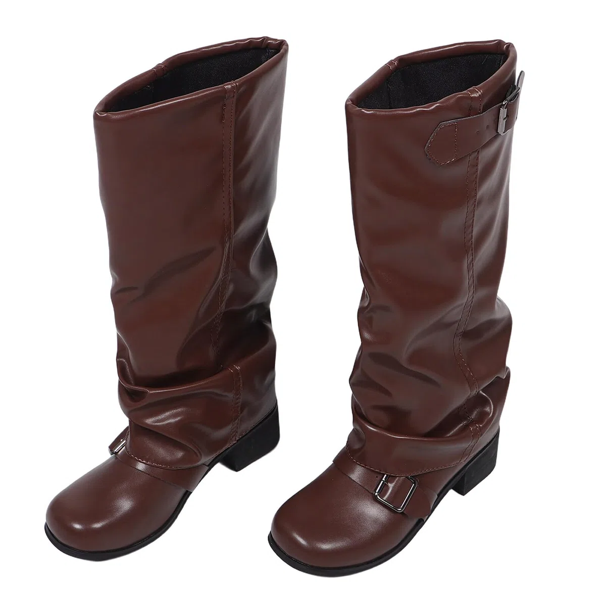 Healeved Botas de Montar Retro para Mujer Botas Marrones de Pu Estilo Western Rodilla de Vestir Gruesas para Fiesta de Baile Campestre