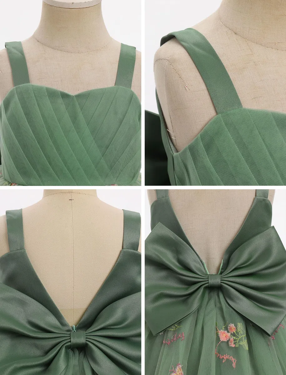 OMEWEE Vestido de flores para niña, con bordado floral, plisado, vestido de tul con volantes, vestido de verano elegante para primera comunión, boda, sesión de fotos