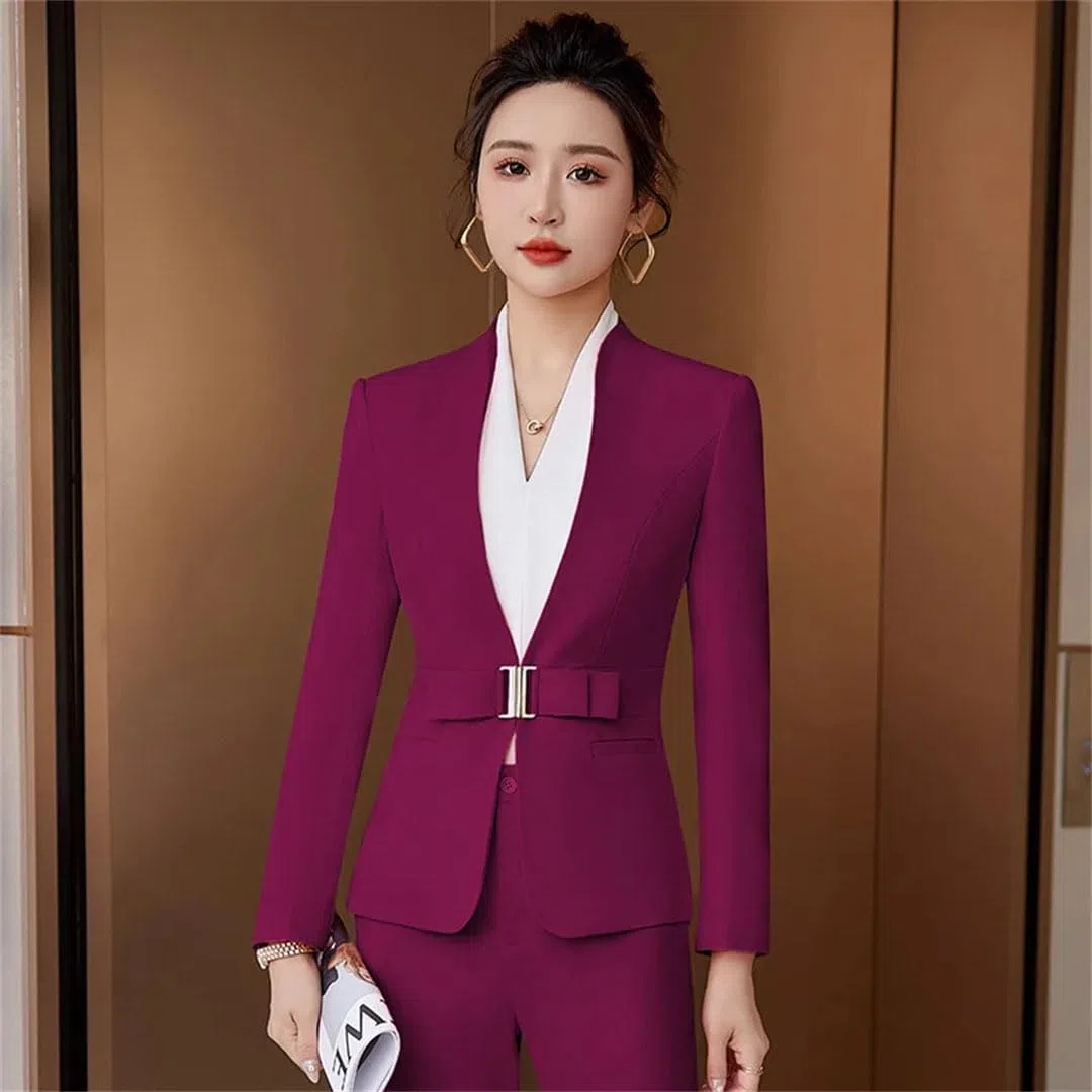 Conjunto de pantalón de oficina para mujer, conjunto de pantalones de manga larga, uniforme elegante, traje de trabajo formal de negocios