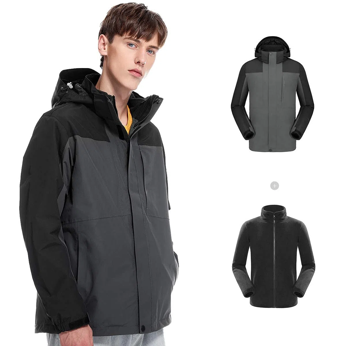 MU Hombre 3-En 1 Chaqueta de Esquí Impermeable Abrigo de Invierno Cálido Montaña Chaqueta de Nieve Costura Moda Gruesa Rompevientos Chaqueta Ropa Ropa/Black/3Xl