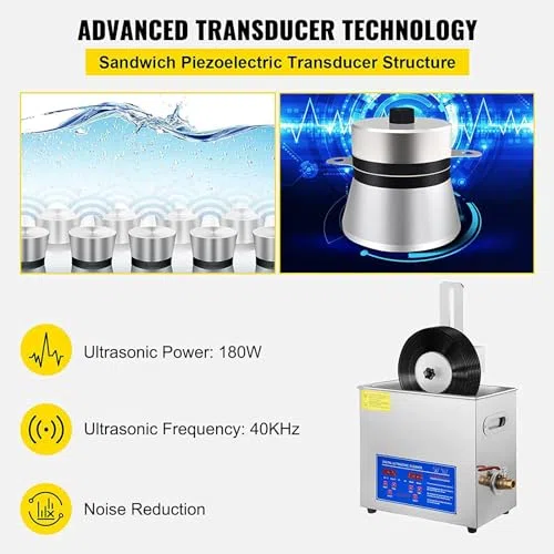 Limpiador ultrasónico de discos con sistema de rotación automática de doble cara y temporizador para restauración y mantenimiento profesional de vinilo
