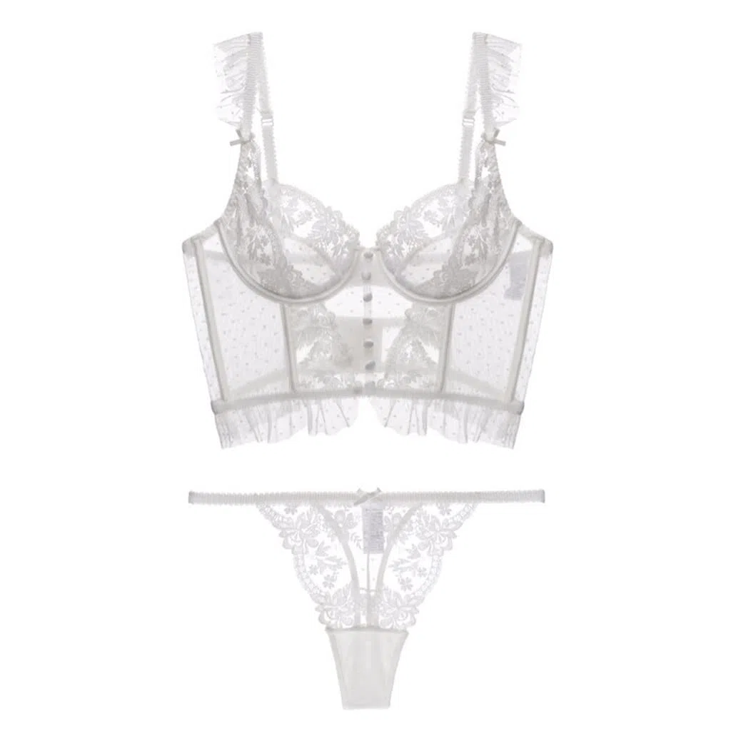 YZCIS Conjunto de lencería Francesa para Mujer, Sujetador Push Up de Encaje Transparente, Conjunto de Bragas, Ropa Interior Fina, Color