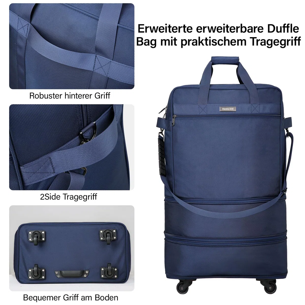 Hanke Maleta Grande expandible de 4 Ruedas, Ligera, Plegable, Maletas y Bolsas de Viaje, Equipaje de Mano Que se extiende 20/24/28 Pulgadas, Bolsa de Lona sin asa telescópica para Hombres y Mujeres