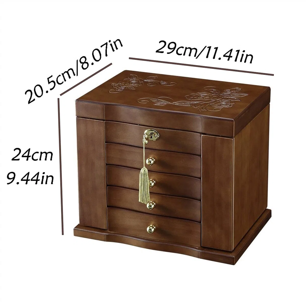 Joyero de madera con cerradura, organizador de almacenamiento grande de múltiples capas para mujeres, regalo de cumpleaños para ella