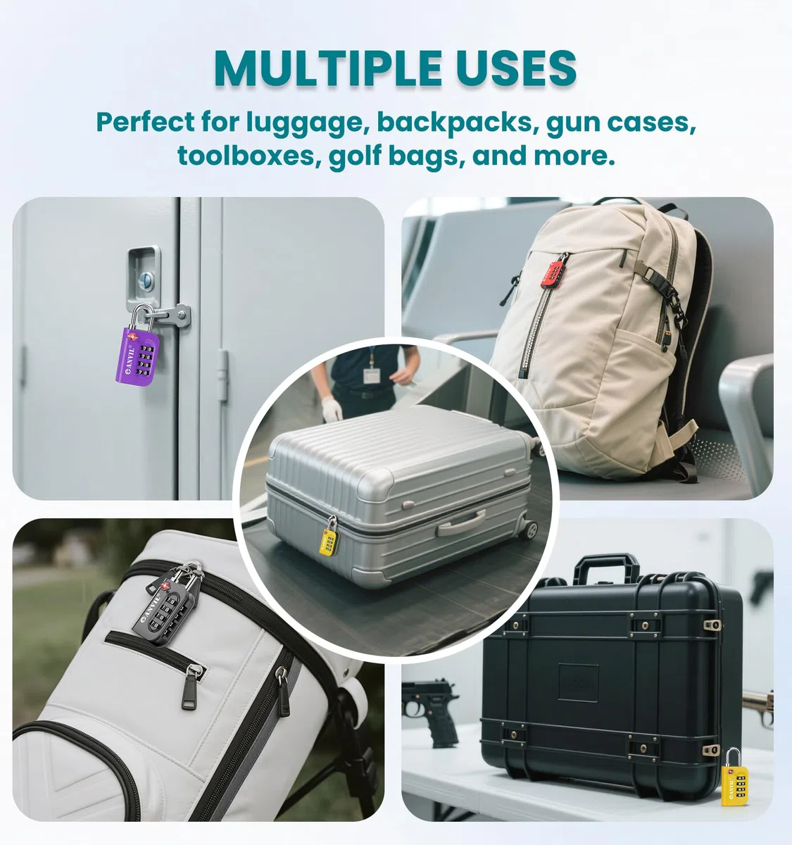 TSA Approved Luggage Lock - 4 Digit Combination padlocks with a Hardened Steel Shackle - Travel Locks for Suitcases & Baggage