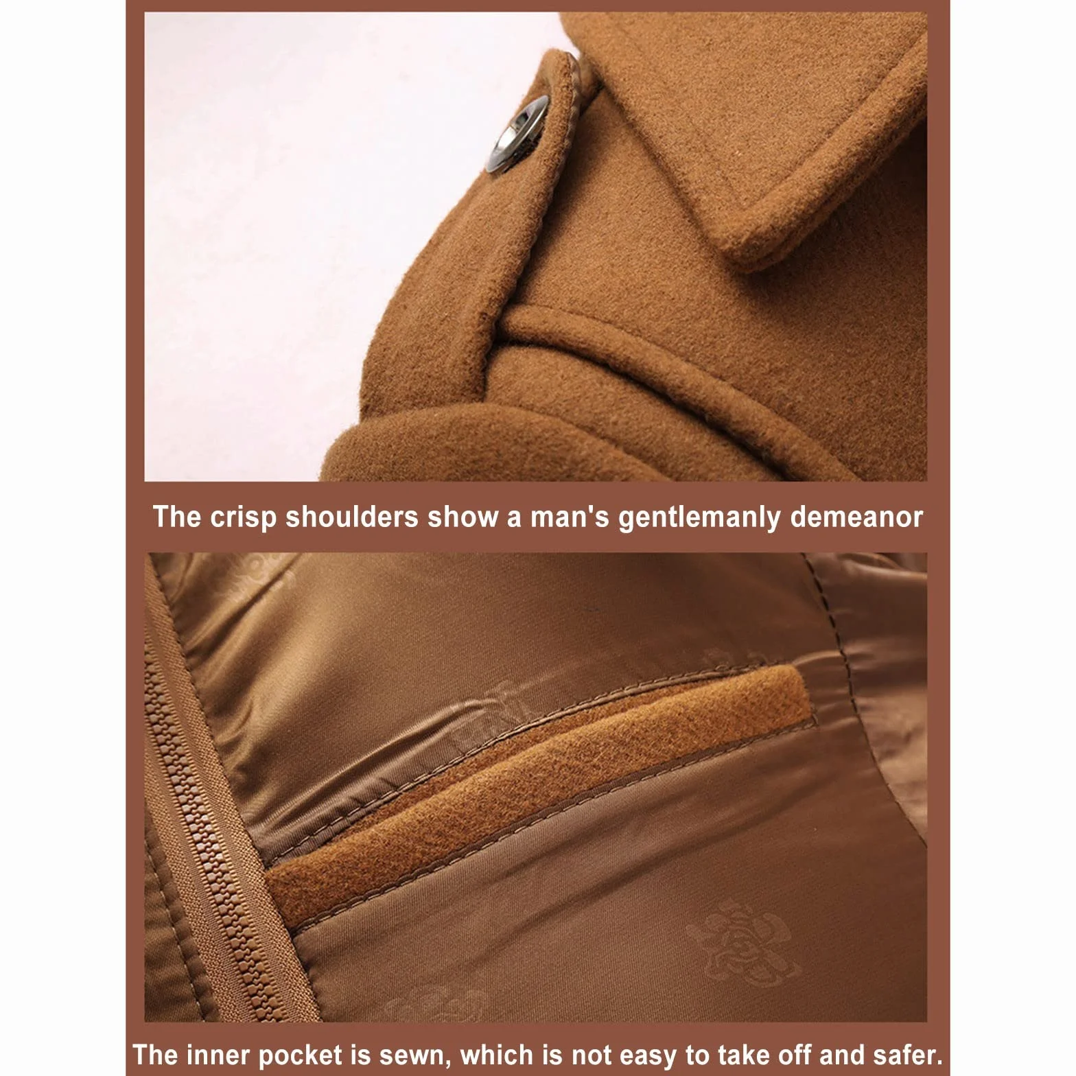 Abrigo de lana con cuello de doble capa para hombre, gabardina de longitud media, abrigo de diseño moderno, abrigo grueso y ajustado, abrigo térmico resistente al viento, abrigo liso de un solo pecho