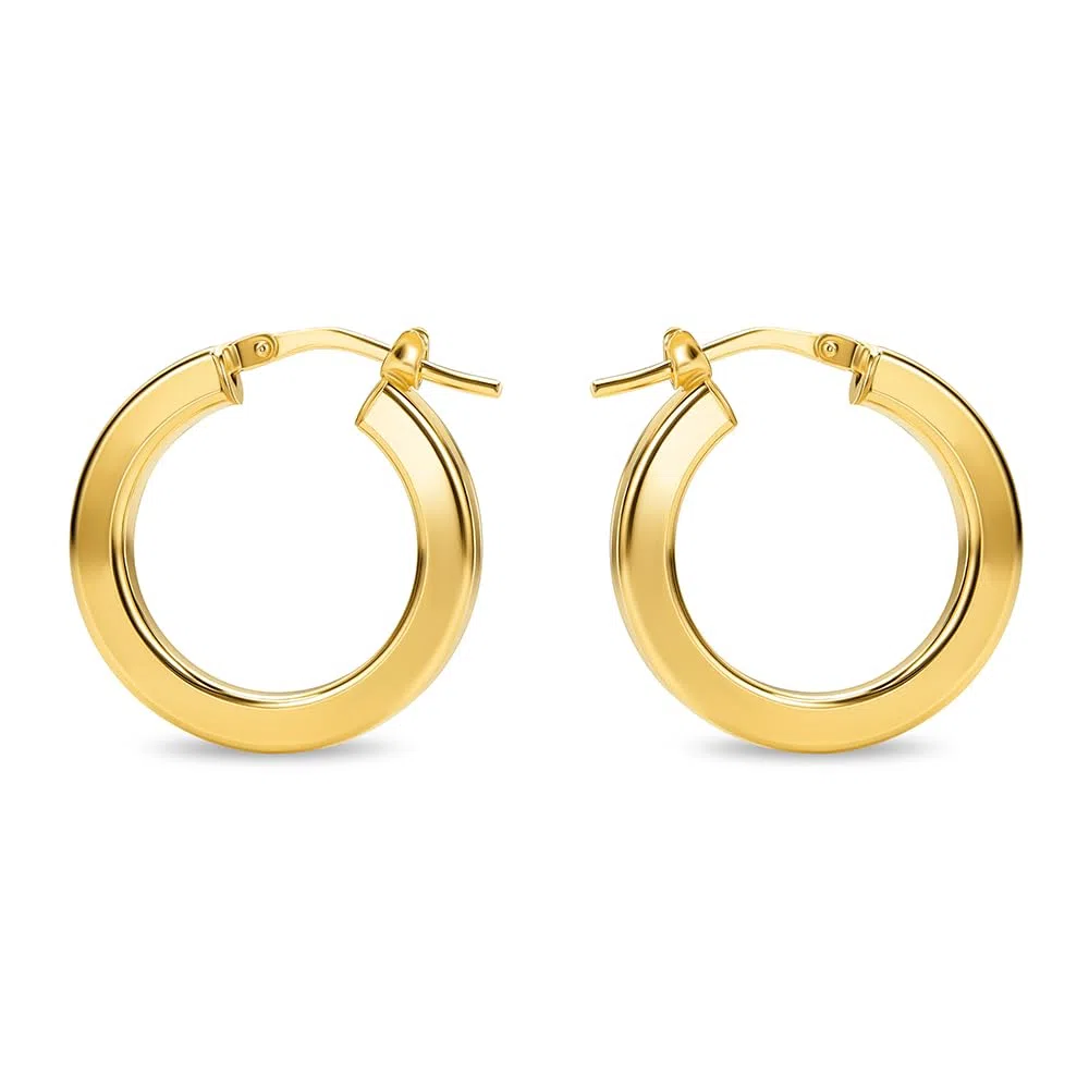 Miore Pendientes Mujer Plata de Ley 925 Bañados Oro 18K 750 de 15mm, Aros Redondos de Oro Amarillo 9 Quilates con Tubos Planos de 20mm, Hechos a Mano en Italia, Joyas Dorados con Joyero
