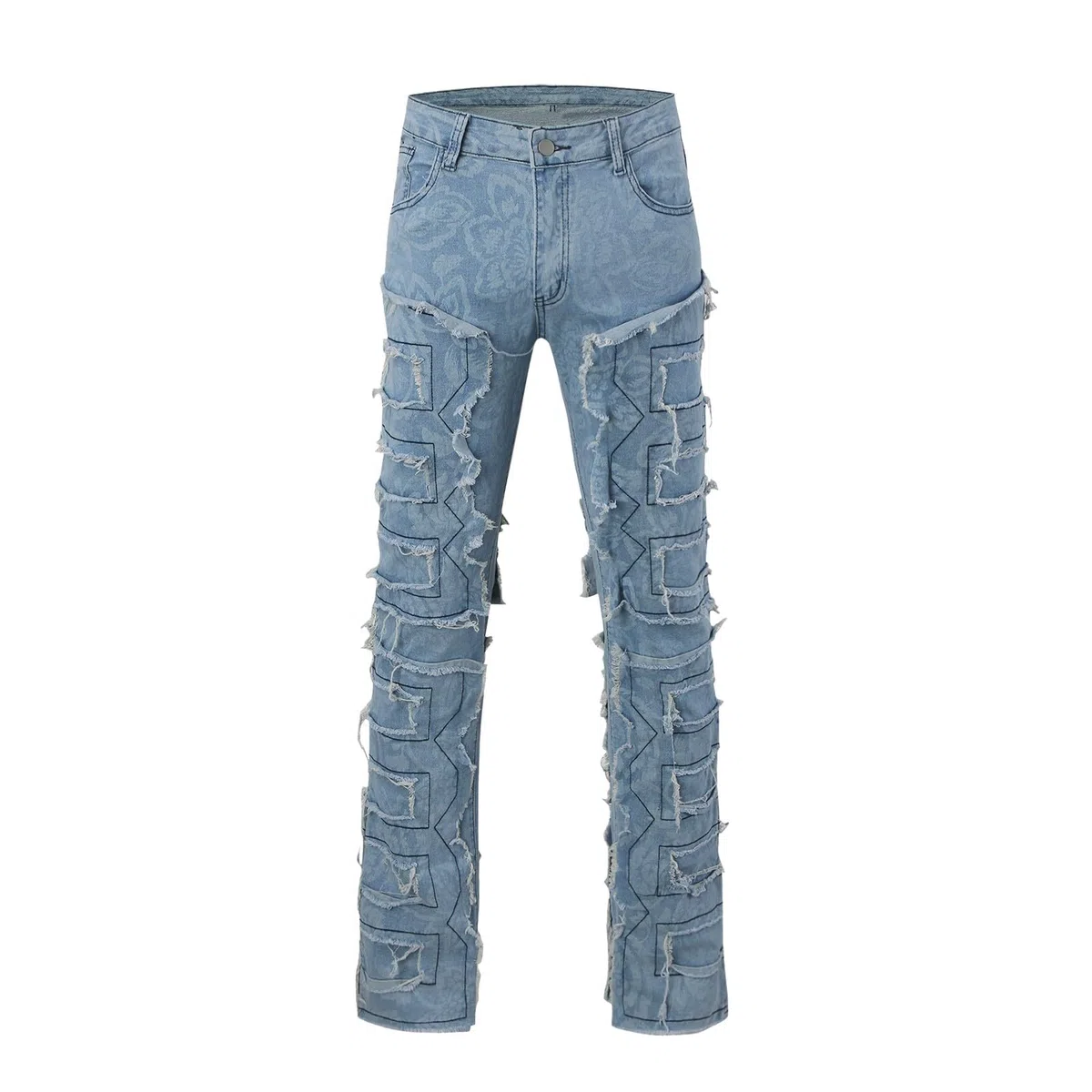 Jeans Blanco Hombre-Pantalones Vaqueros Corte Recto con decoración borlas Creativas para Hombre, Pantalones Vaqueros Informales Estilo Callejero Estiramiento Medio para Todas Las Estaciones