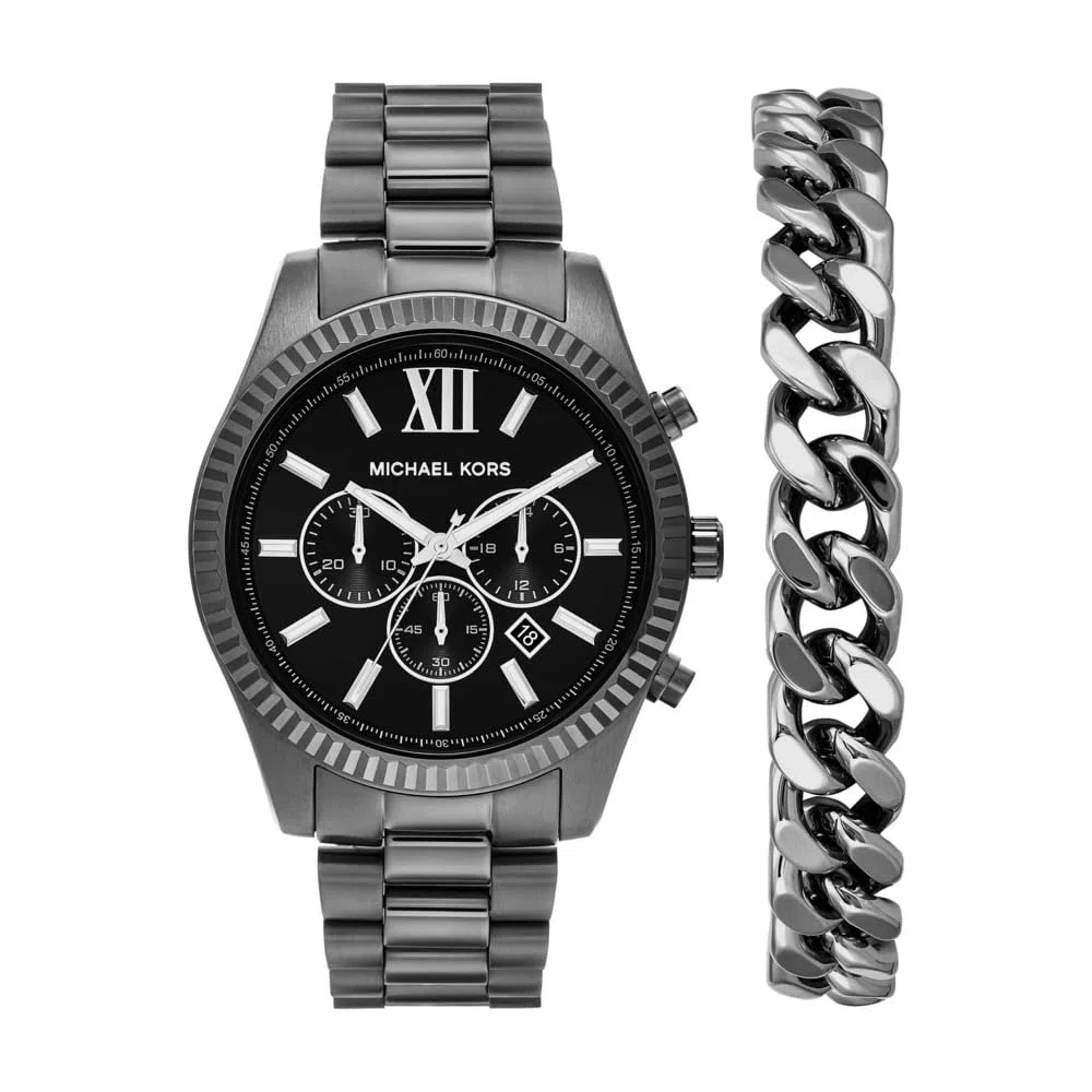 Michael Kors Reloj Lexington para Hombre, Movimiento cronógrafo de Cuarzo de 44 mm con Correa de Acero Inoxidable