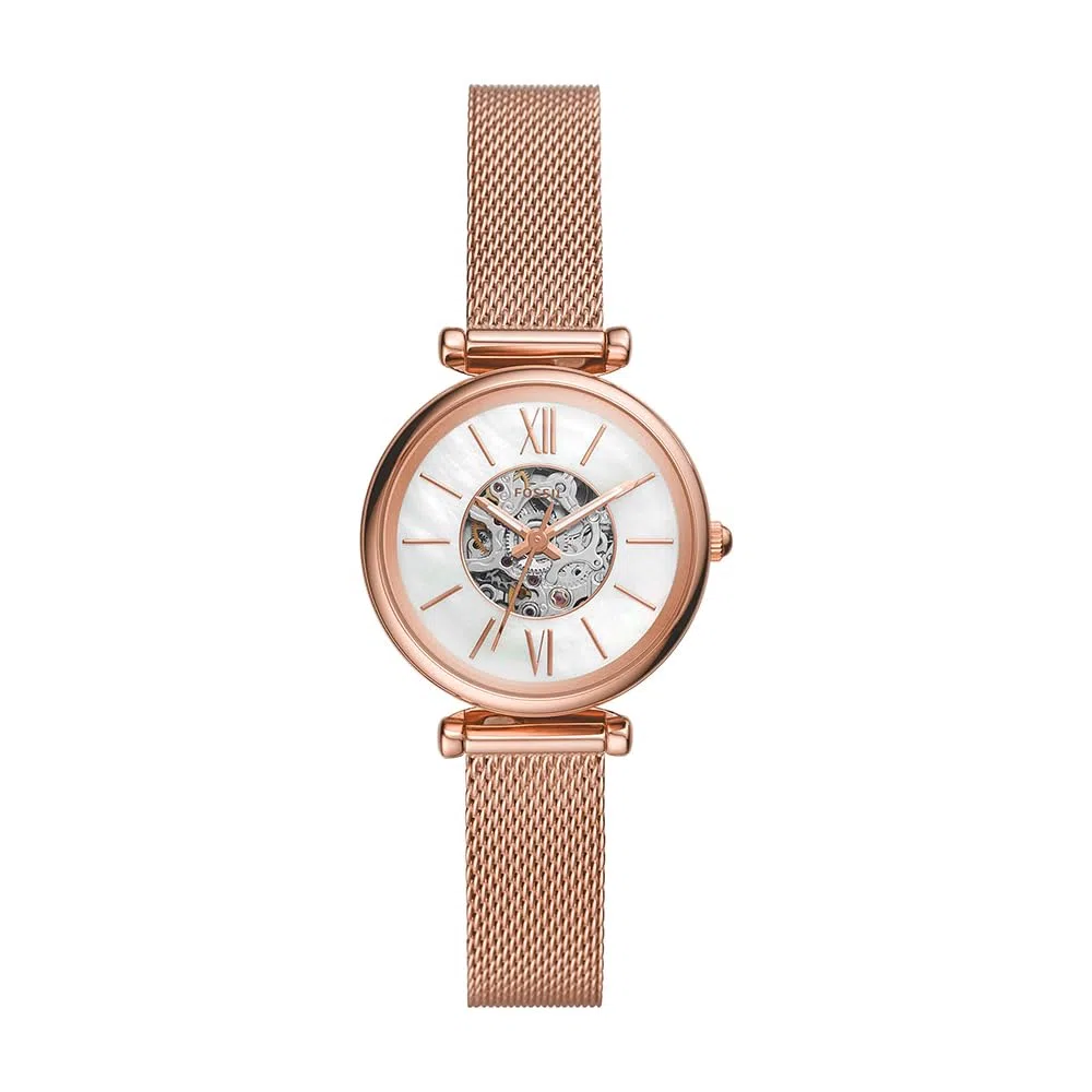 Fossil Reloj Carlie para Mujer, Movimiento automático con Correa de Malla de Acero Inoxidable