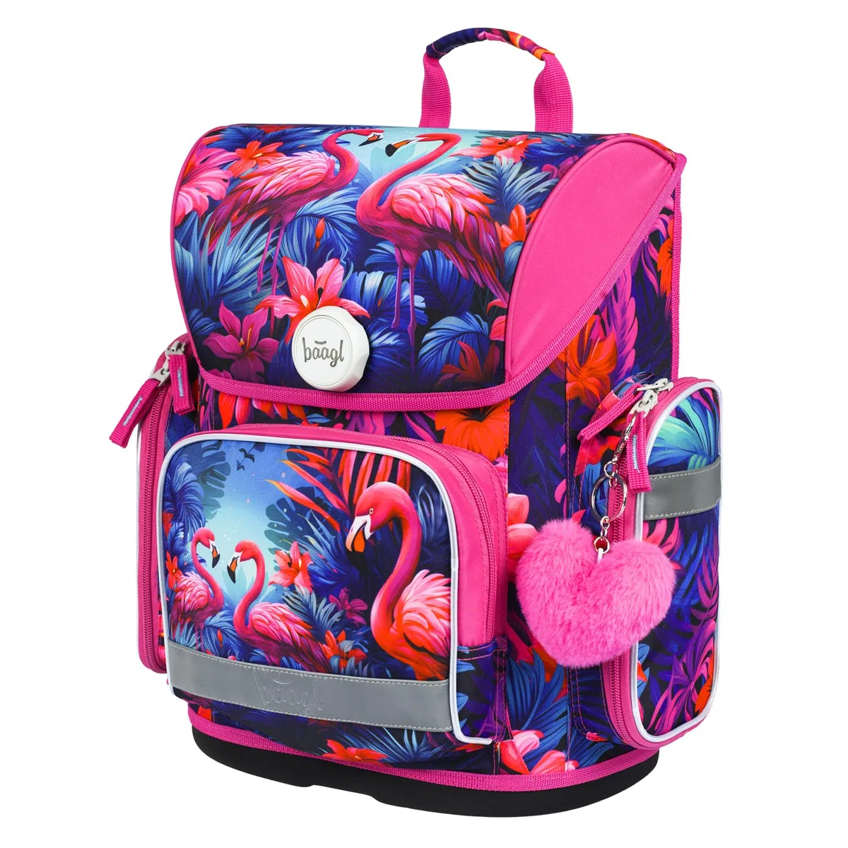 Baagl Mochila escolar para niños y niñas para 1ª clase (o 2ª clase), mochila escolar Ergo para niños y niñas, mochila escolar ligera con correa para el pecho, Flamingos