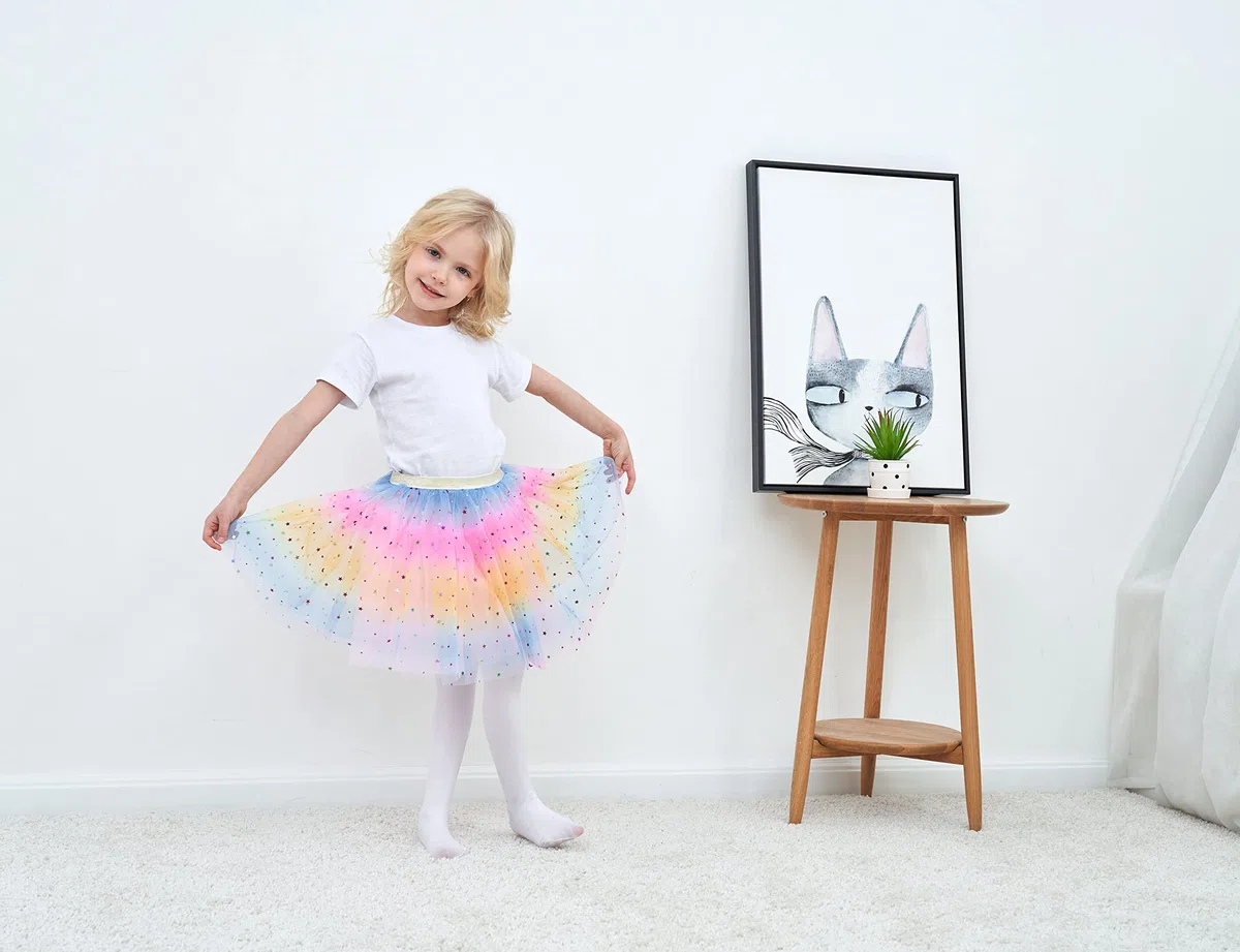 Simplicity Falda de tutú arcoíris de 4 capas de tul para niña