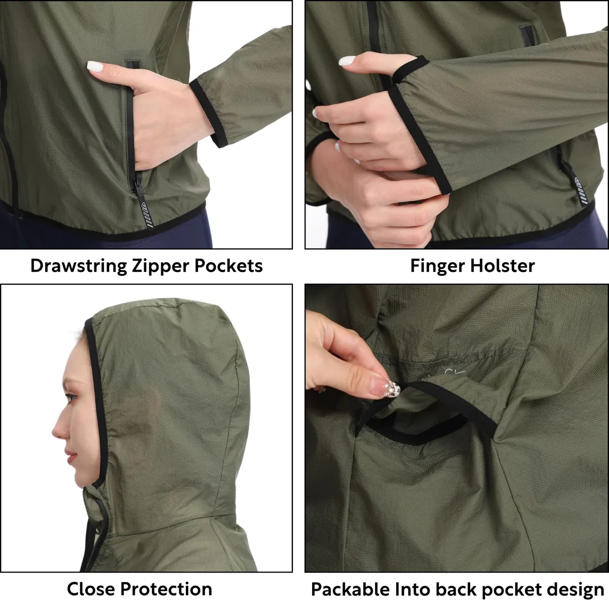 Wulibike Chaqueta de ciclismo para mujer, plegable, ligera y transpirable, chaqueta cortavientos reflectante para ciclismo, senderismo y exterior