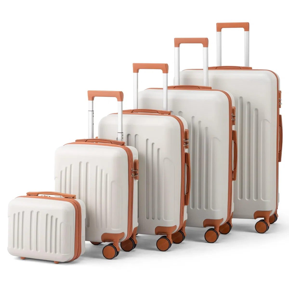 LEADZM Juego de Maletas de 5 Piezas con Neceser (Beige-Marrón) | Maletas de Viaje Grandes 23 Kilos, Maleta Cabina, Mediana, Maleta de Viaje
