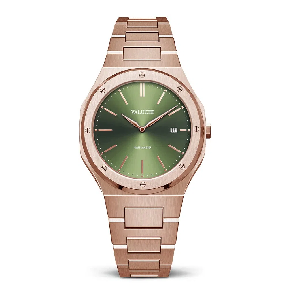 Valuchi Lujo Hombres Date-Master Acero Inoxidable Cristal de Zafiro Reloj de Cuarzo