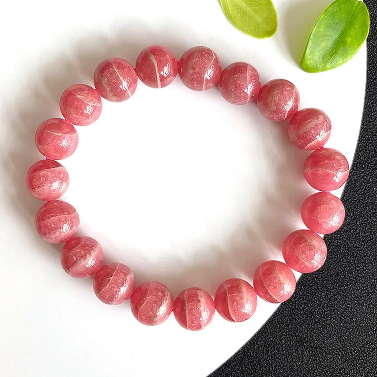 Pulsera de rodocrosita Natural para Mujer, Pulsera de Cuentas con Rayas Rojas y Blancas, joyería elástica con Piedras curativas Redondas para Uso Diario.,8mm