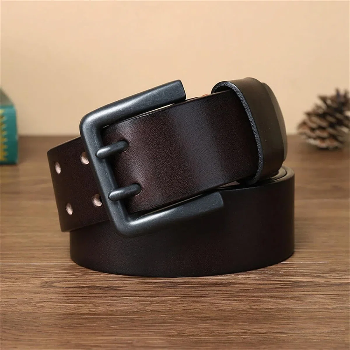 Cinturón De Piel De Vaca Gruesa De 4,3 Cm Para Hombre, Cinturón De Diseñador De Lujo, Hebilla Doble, Cinturón Para Pantalones Vaqueros