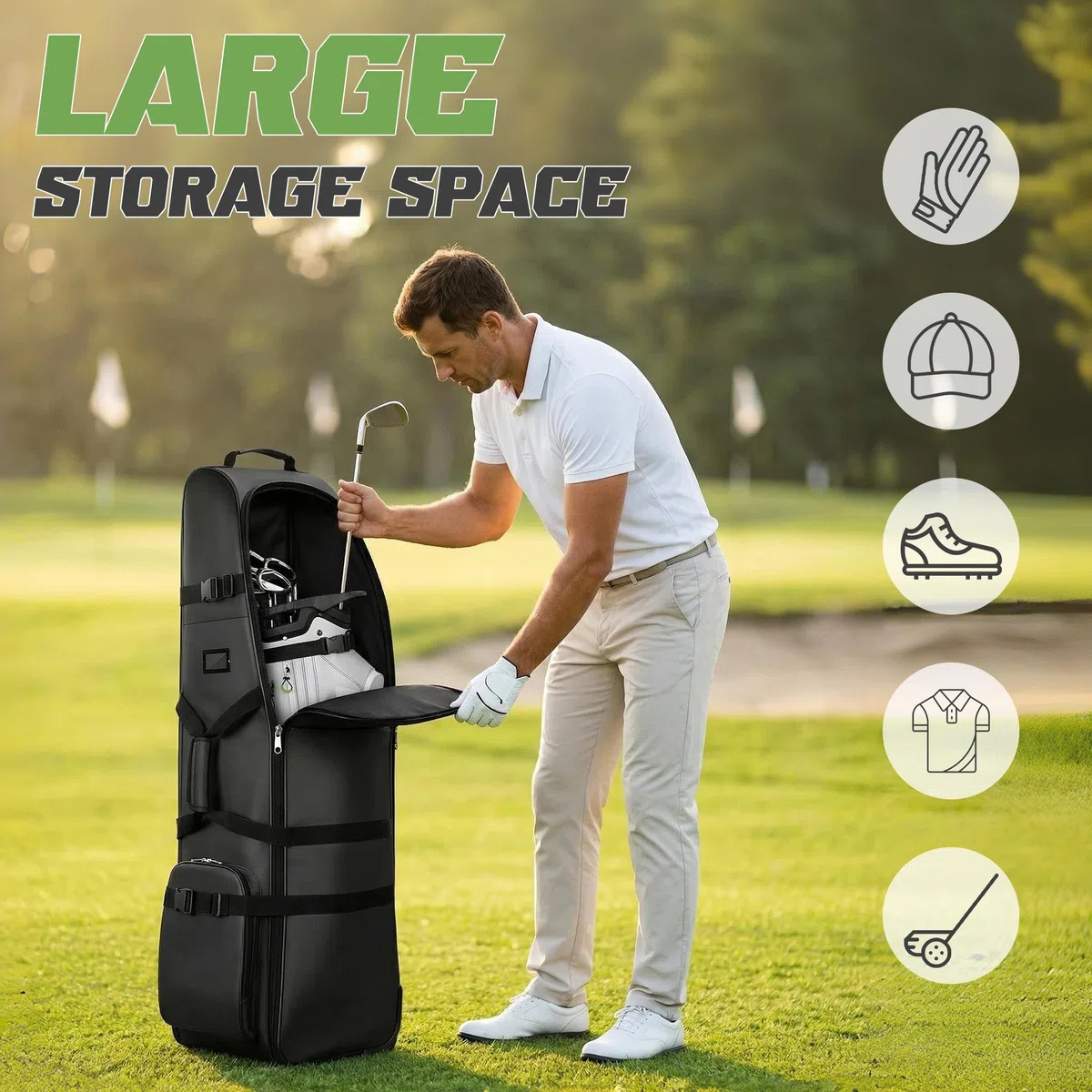 Bolsa de Viaje de Golf con Ruedas Tela Oxford 900D | Gruesa Impermeable Funda de Transporte para Palos de Golf con Bolsa de Limpieza para Pelotas Bolsa de Viaje