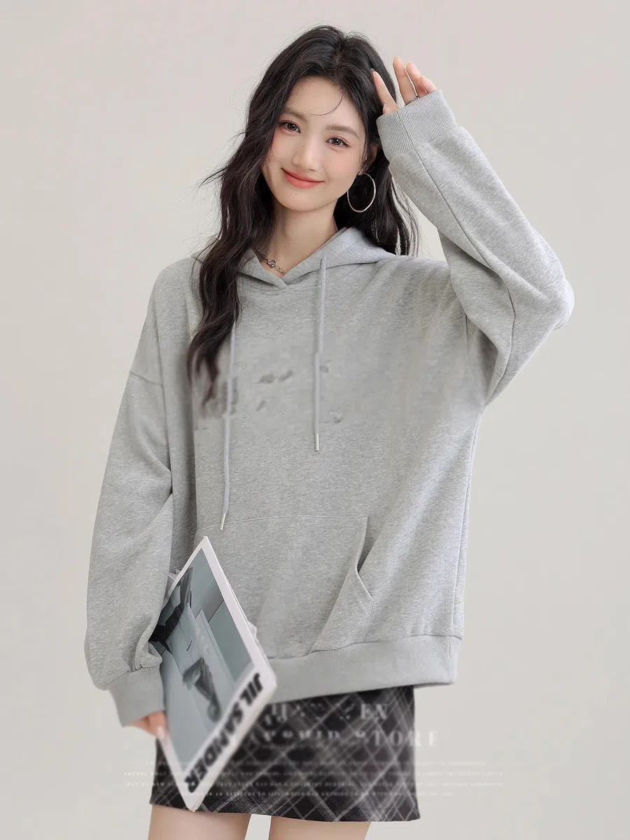 Sudadera con Capucha para Mujer, Manga Raglán, Cremallera, Estilo Universitario Holgado y Vintage