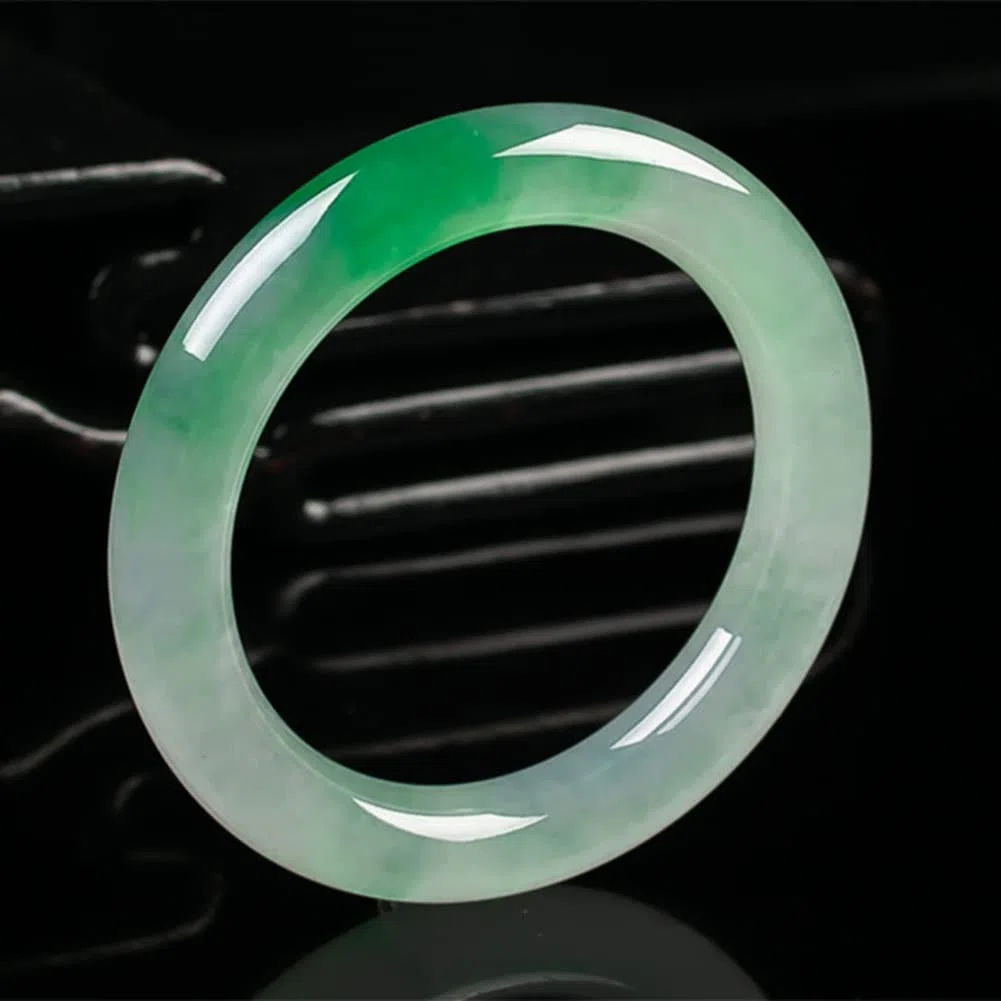 Brazalete De Jade Para Mujer, Color Verde Auténtico Chino Con Certificado, Flores Flotantes De Hielo, Barra Redonda Fina, Joyería De Jadeíta (52 Mm)