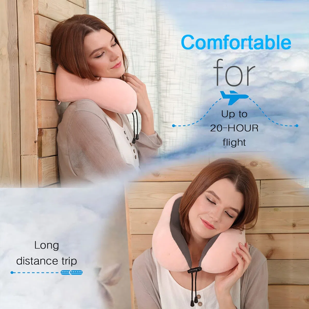 Almohada de Viaje, Almohada Cervical de Espuma viscoelástica, Soporte de Cabeza, Almohada Suave de Apoyo a la Cabeza para el Descanso en avión, Coche u hogar (Rosa)
