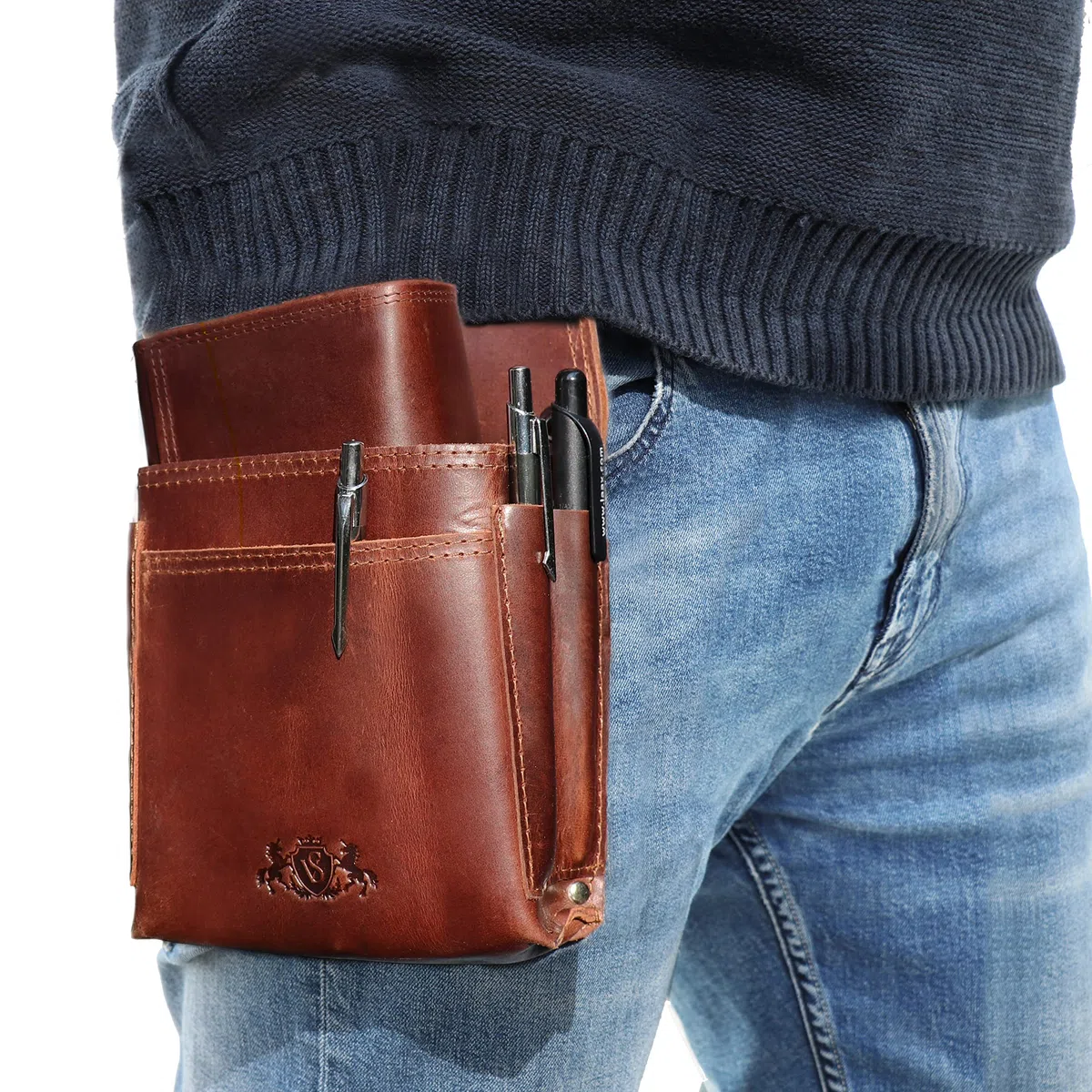 SID & VAIN Funda y Cartera para Camarero o Camarera Cuero I Mozo Billetera I Monedero y Funda Unisex Aberdeen marrón Hecho a Mano