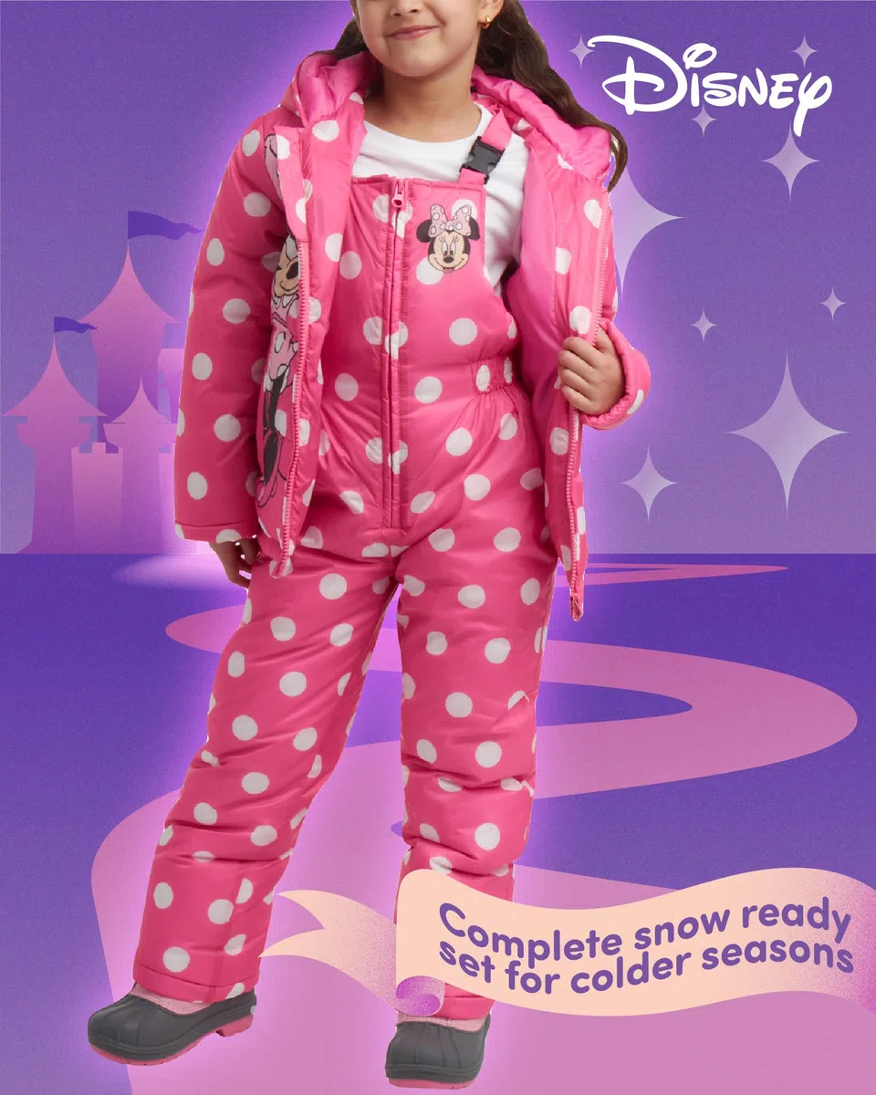 Disney - Juego de traje de nieve para niñas, Minnie Mouse, Lilo & Stich, 2 piezas, chamarra de esquí y pantalones de babero de nieve para niños pequeños (2T-7)