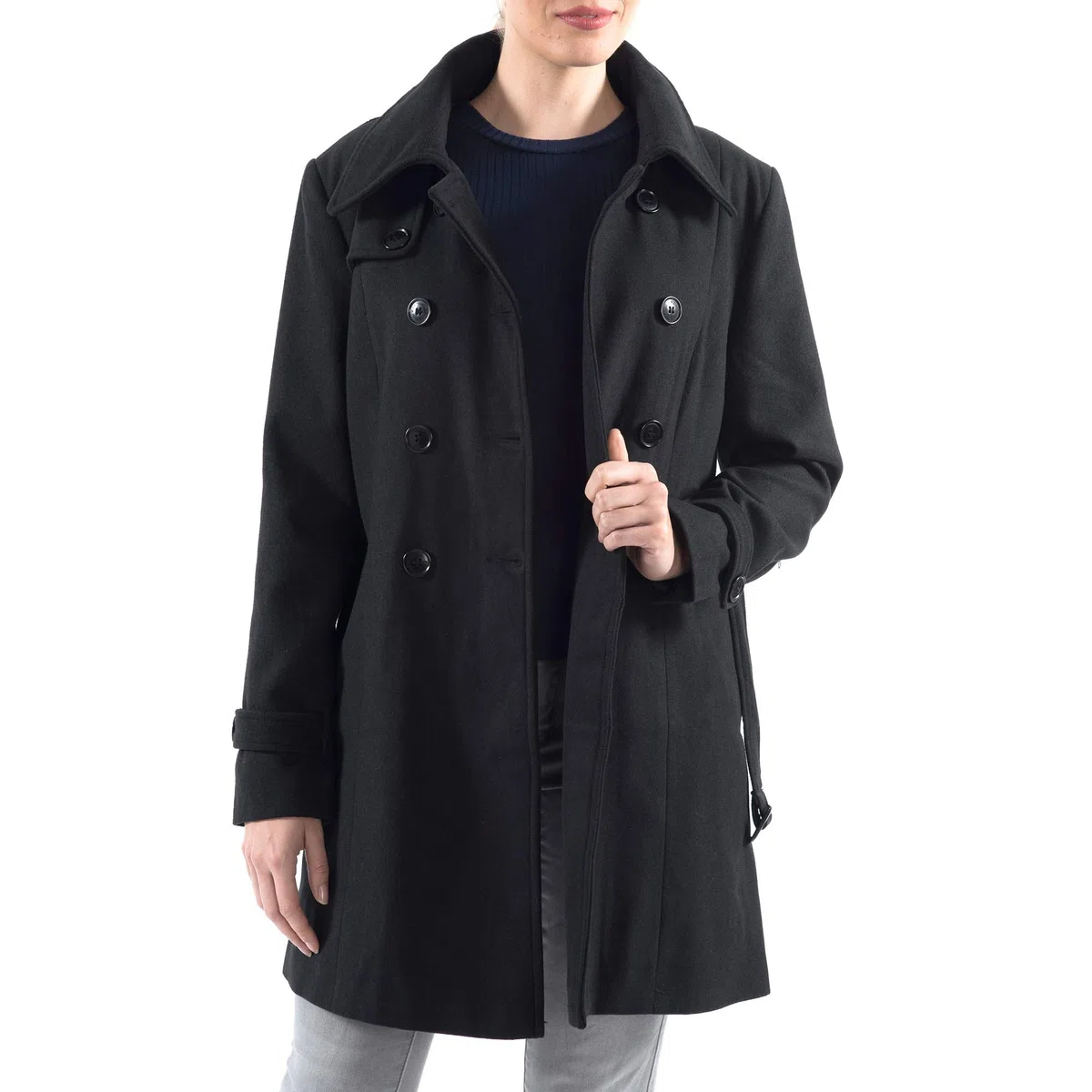alpine swiss Gabardina Keira de lana con doble botonadura y cinturón para mujer