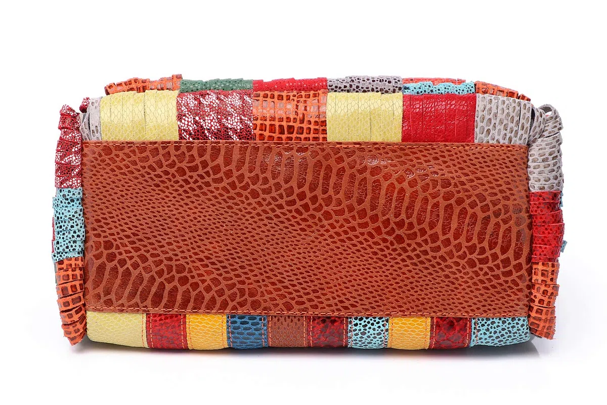 Bolso de mano multicolor de Boston de cuero genuino de las mujeres Bolsos de Crossbody coloridos