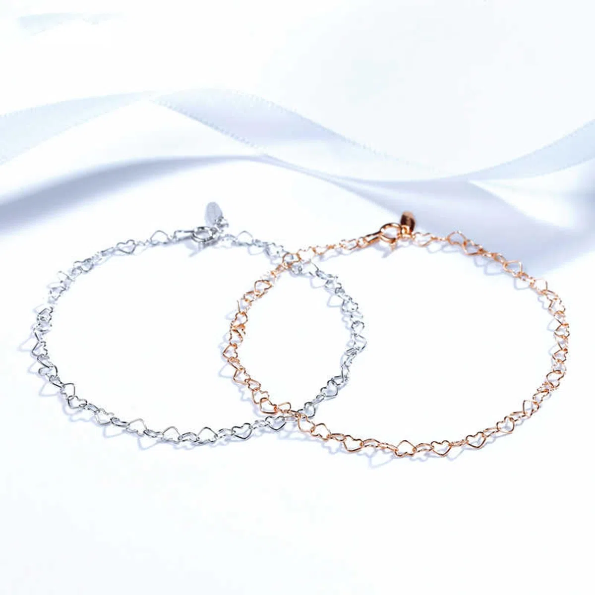 Pulsera de oro de 14 quilates para mujer, oro blanco real, con forma de corazón, pulseras para adultos