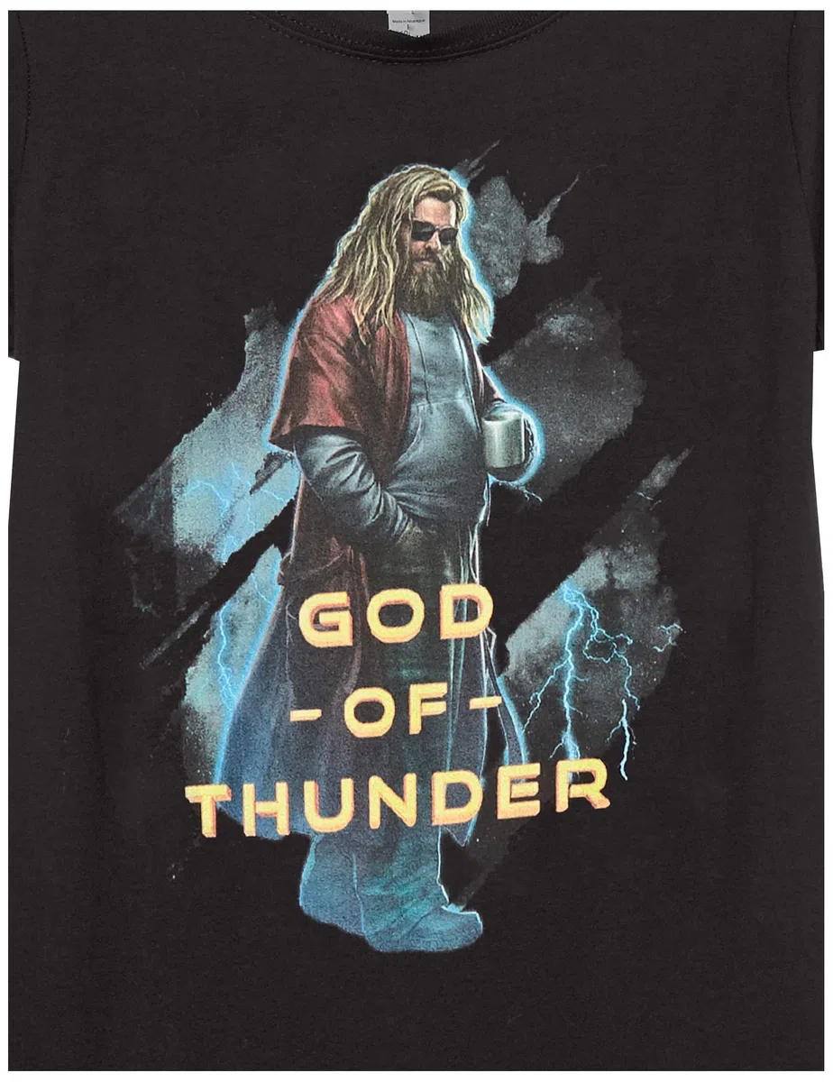 Marvel Lord of Thunder - Camiseta de Manga Corta para niñas Camiseta para Niñas, Negro, L