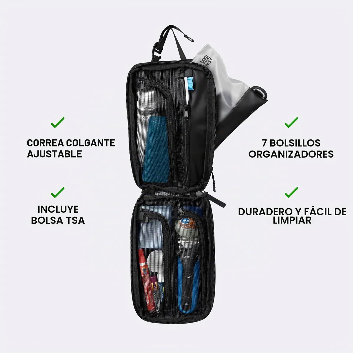 Gravel Explorer Plus - Neceser Colgante, Resistente al Agua, con Botellas de Viaje aprobadas por la TSA