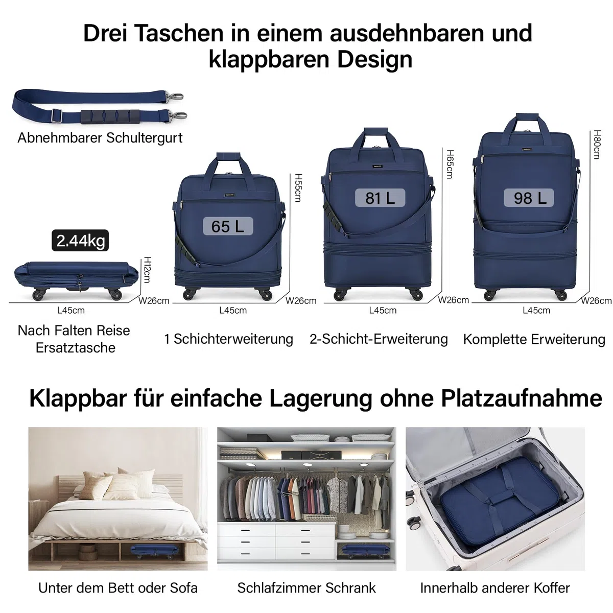 Hanke Maleta Grande expandible de 4 Ruedas, Ligera, Plegable, Maletas y Bolsas de Viaje, Equipaje de Mano Que se extiende 20/24/28 Pulgadas, Bolsa de Lona sin asa telescópica para Hombres y Mujeres