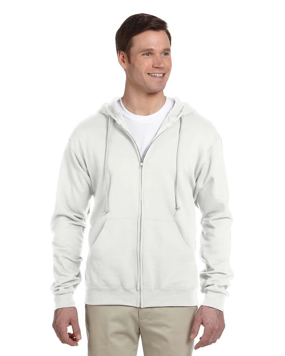Jerzees Sudadera con capucha de forro polar 50/50 con cremallera completa para hombre (993), color blanco, talla 2XL, Blanco, XX-Large