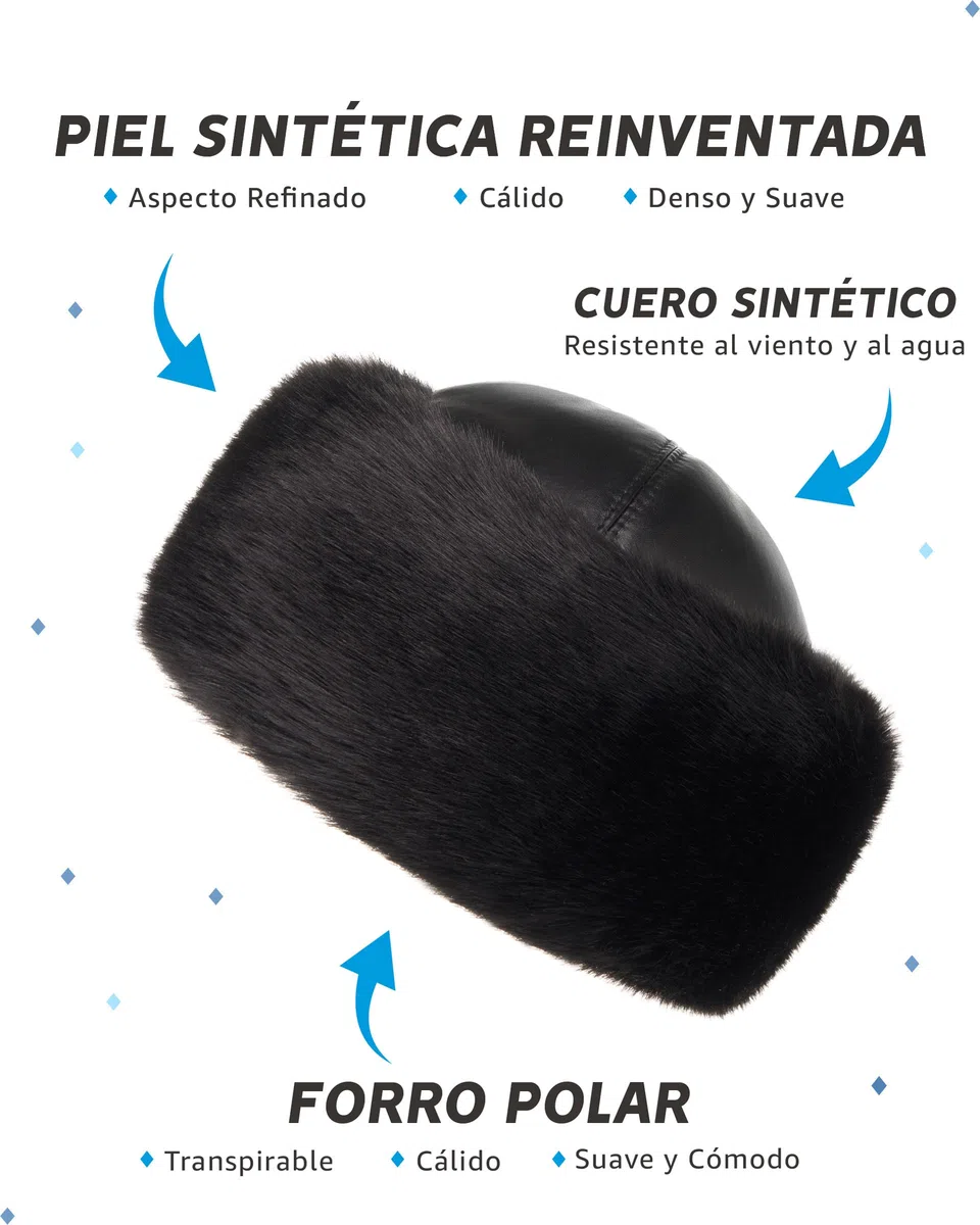 Futrzane Siberian Gorro Mongol - Sombrero con Cuero y Piel Sintetica para Mujer