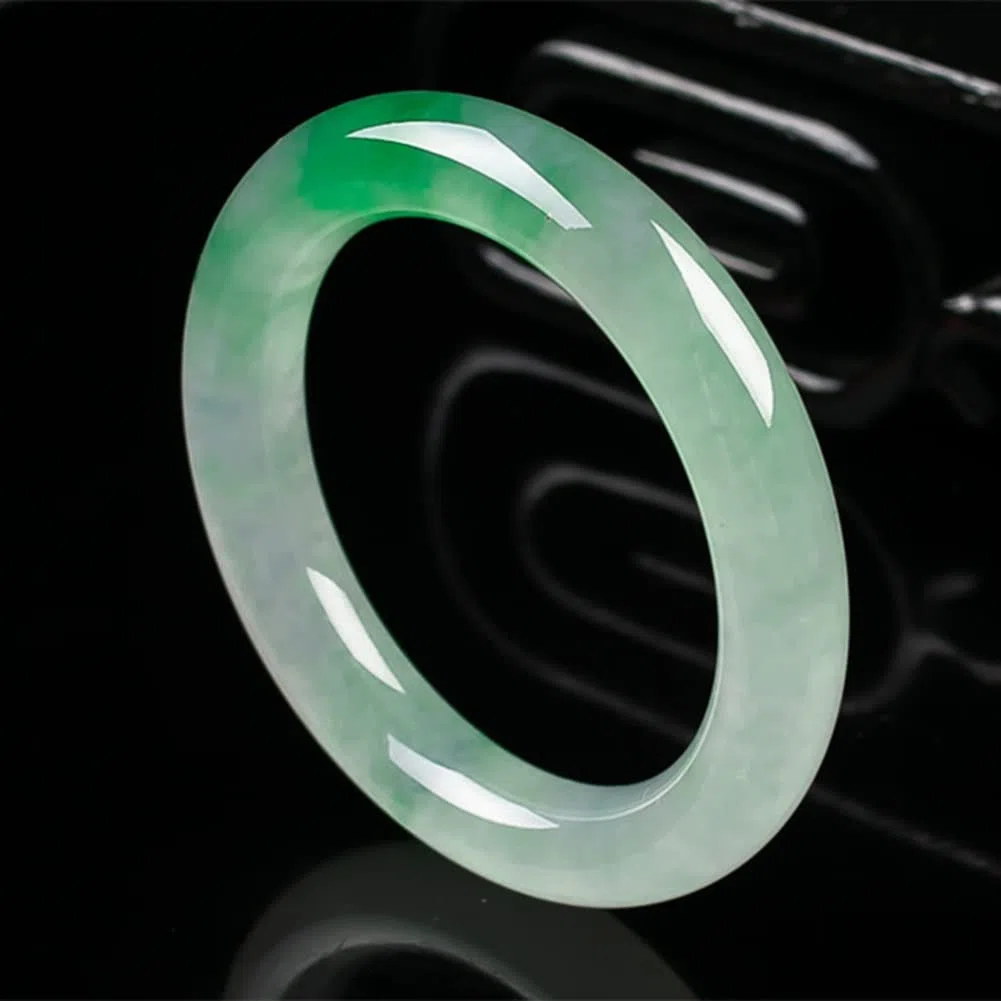 Brazalete De Jade Para Mujer, Color Verde Auténtico Chino Con Certificado, Flores Flotantes De Hielo, Barra Redonda Fina, Joyería De Jadeíta (52 Mm)