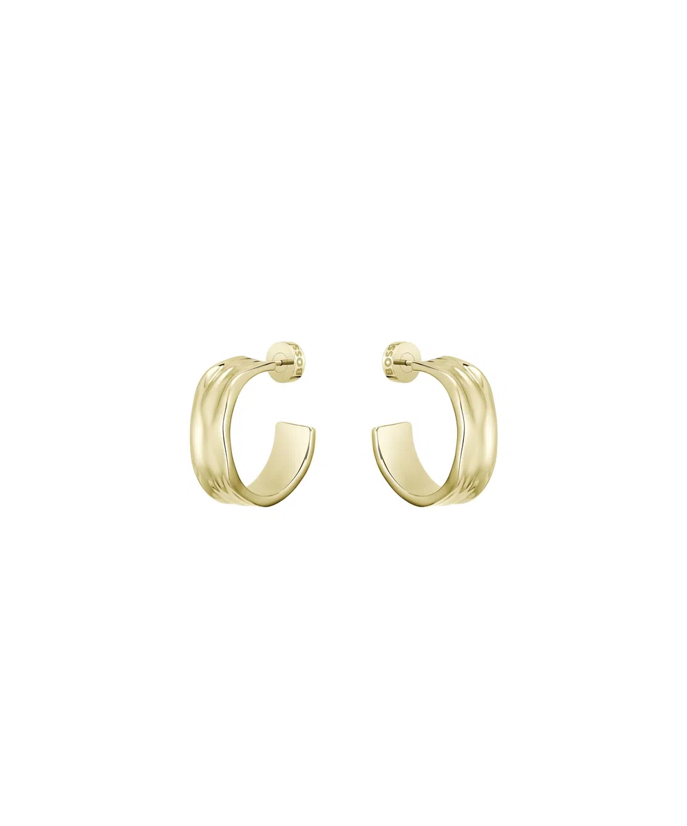 BOSS Jewelry Brazalete Rígido o Pendientes de Aro para Mujer Colección RIPPLE en Oro Amarillo con Líneas Onduladas