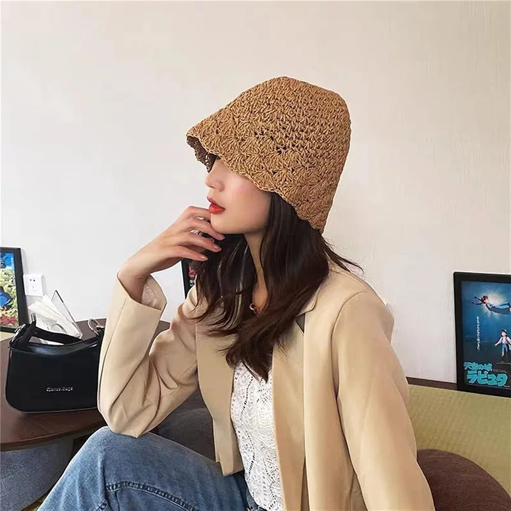 Verano Mujer Vacaciones Sombrero de Paja señora Visera Gorra Cubo Playa al Aire Libre Chica (grn Mcode)