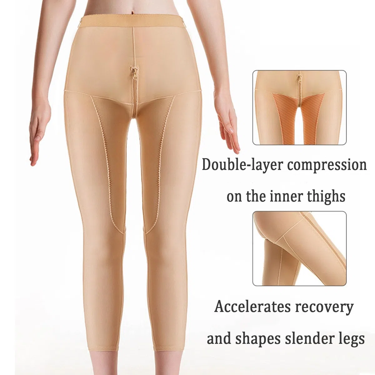 Faja Postquirúrgica con Cremallera Completa en la Pierna para Mujeres Después de Una Liposucción Pantalones Cortos de Compresión Levantador de Glúteos Moldeador de Muslos Adelgazante