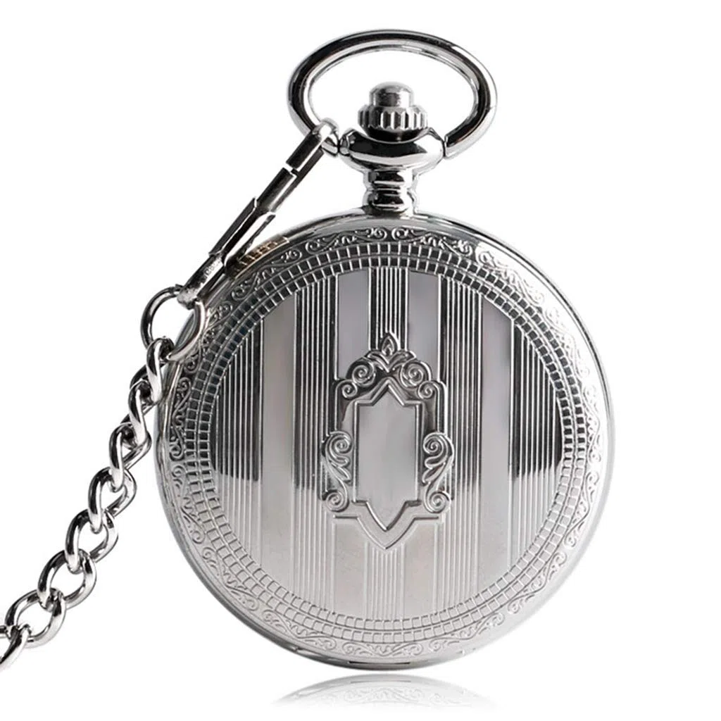 J-Love Reloj de Bolsillo con Cuerda automática, Esqueleto mecánico automático, Reloj de Bolsillo, diseño de Escudo Plateado Vintage, Esqueleto Negro con Cadena de 30cm
