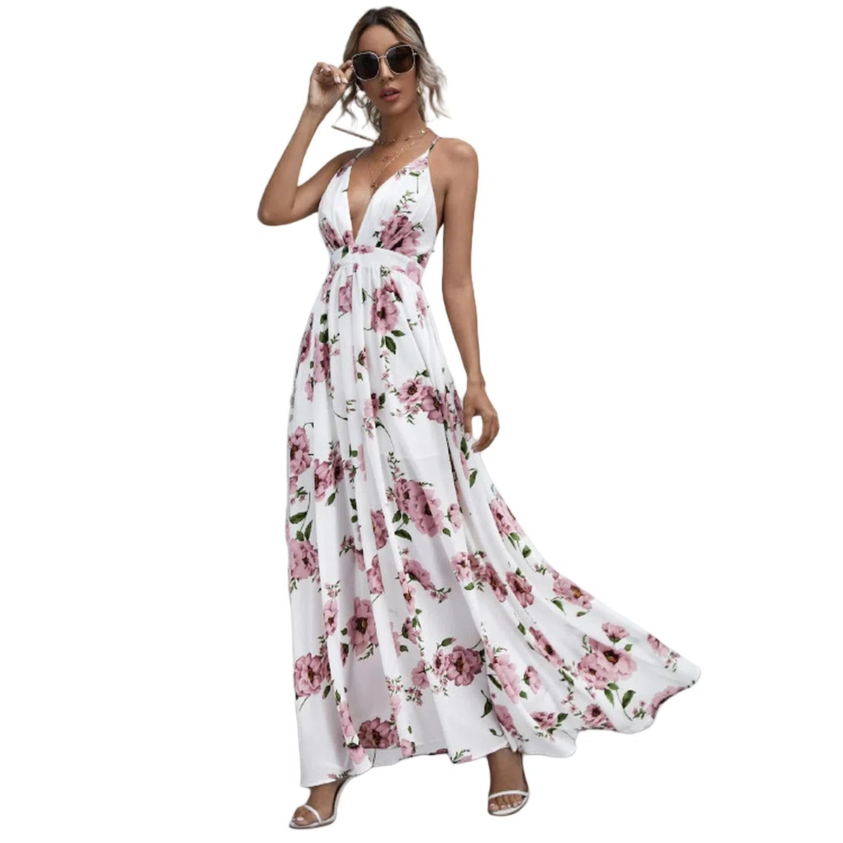 Vestidos de Verano Medianos Vestidos de Verano para Mujeres con Tirantes de Cuello V de Verano Vestidos de Vacaciones Estampados Vestidos de Playa Vestidos de Fiesta Casual para Mujeres, HUTALIM, B