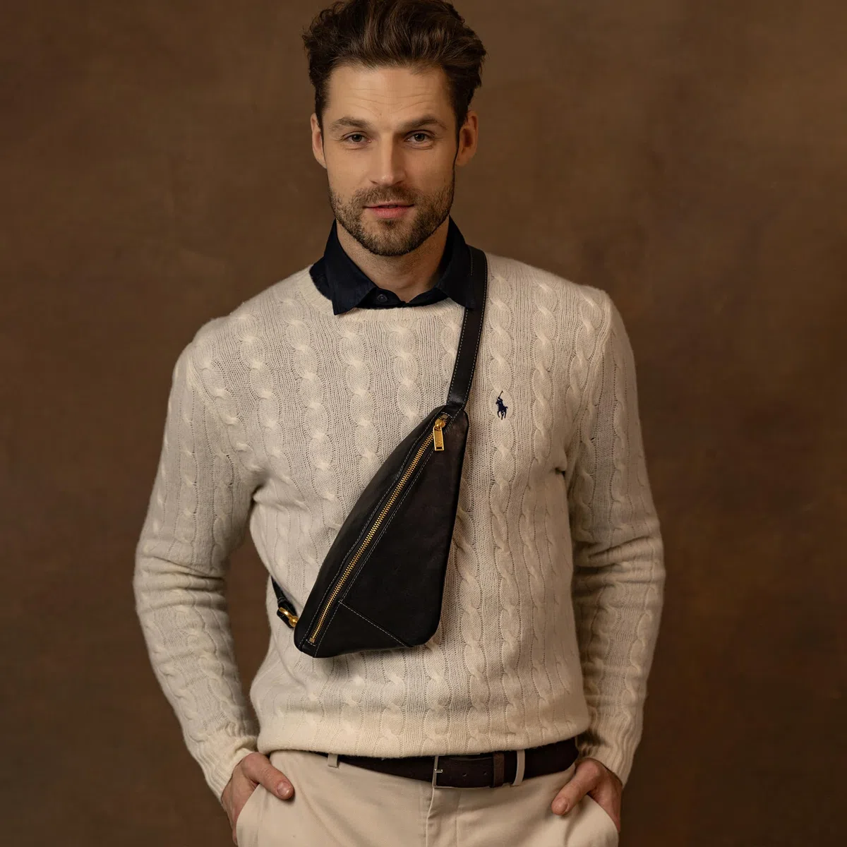 Time Resistance Bolso Bandolera de Cuero - Bolso de Cuero de Plena flor - Bolso de Pecho para Hombres y Mujeres