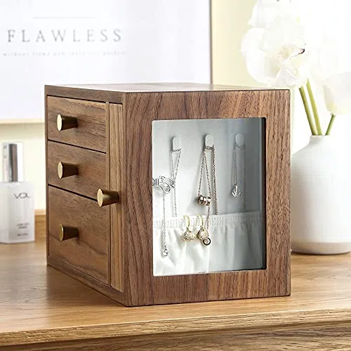 Joyero Organizador de Joyas Caja de joyería de Madera Grande de Lujo Organizador 4 cajón Pendiente de Madera Anillo Collar Reloj de joyería Caja de Estuches de Estuche Caja de Joyas Organizador