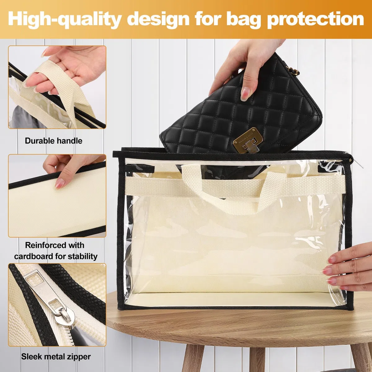 Paquete de 5 bolsas de polvo para bolsos, bolsas de polvo con cremallera y asa, bolsa de almacenamiento transparente antipolvo para colgar en el armario (grande)